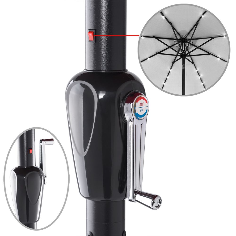 LED parasoll Miami aluminium Ø270cm - lys grå