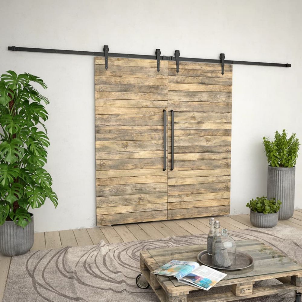 Utstyr for skyvedør 2x183 cm stål sort
