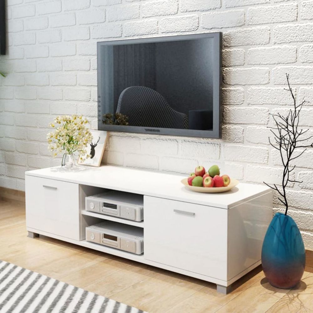 TV-benk høyglans hvit - 140 x 40,3 x 34,7 cm