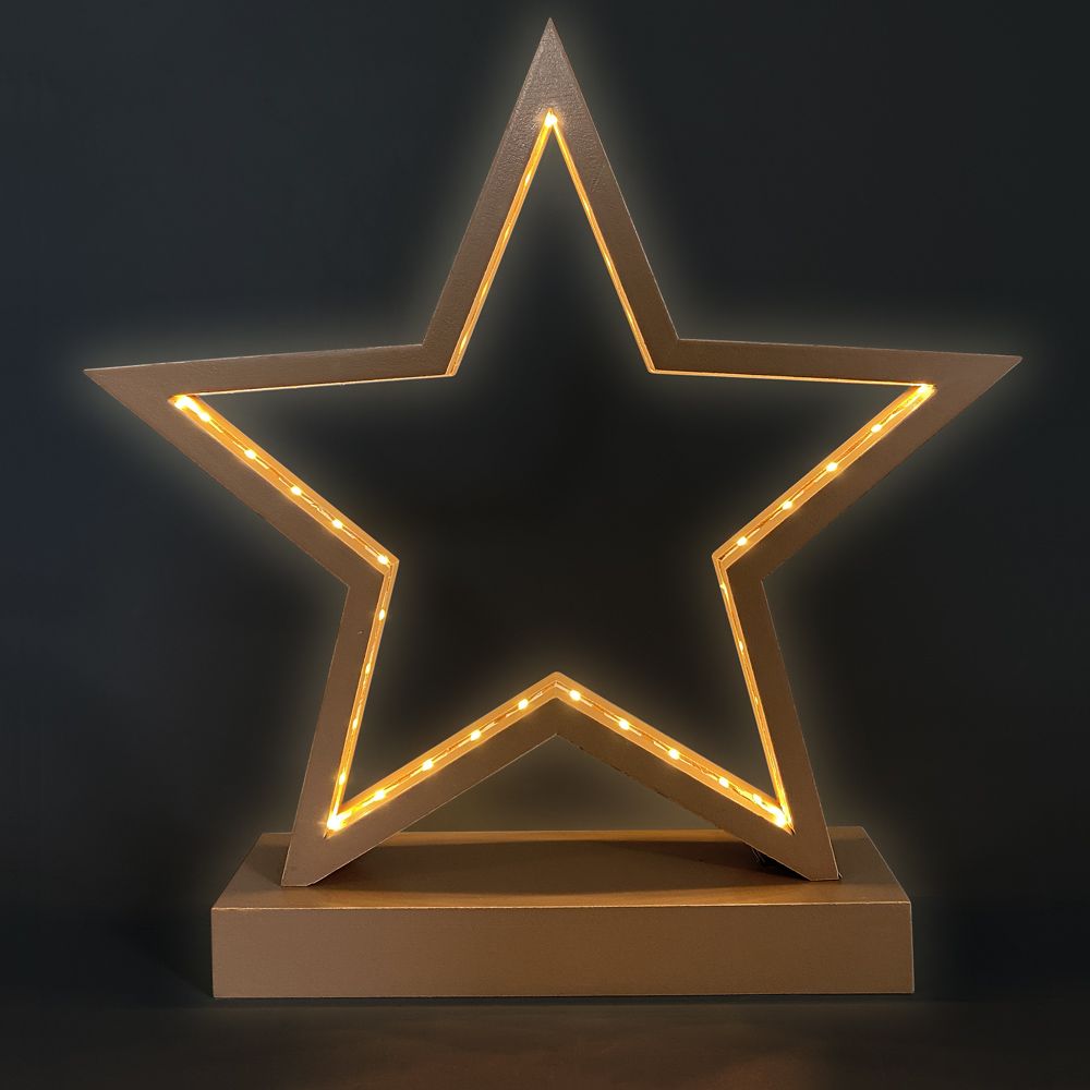 LED lys stjerne - brunt tre - 25x26cm