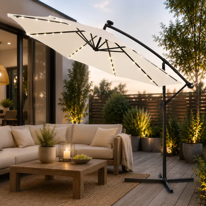 Hovedbilde Mali parasoll 3,3m aluminium LED-belysning - krem