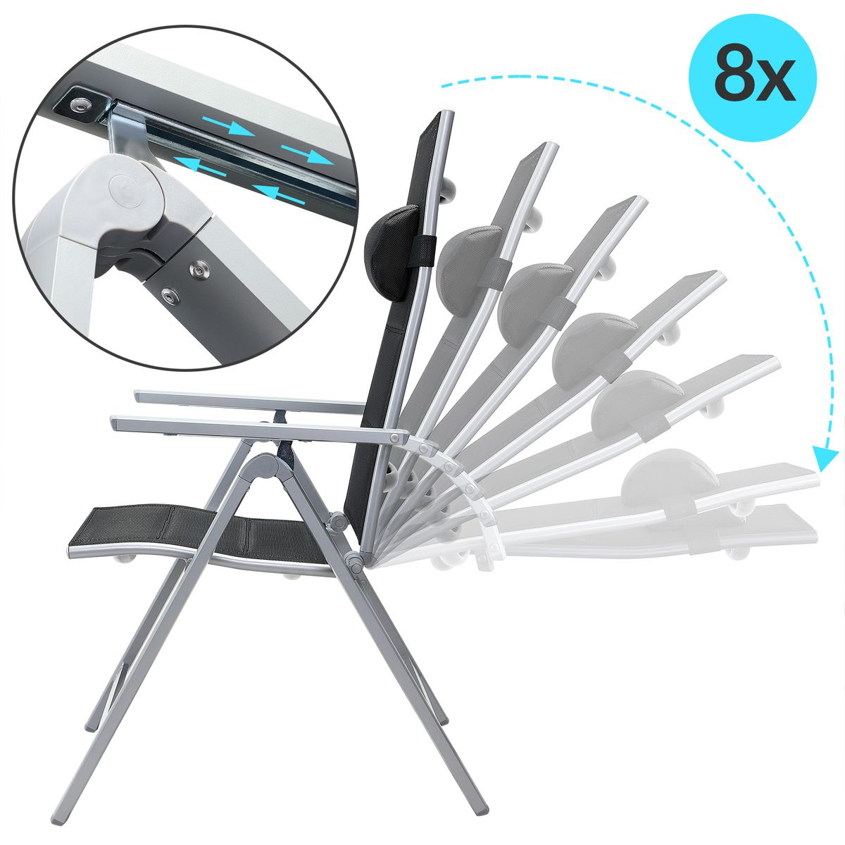 Hagemøbelsett aluminium 7 deler - justerbare stoler