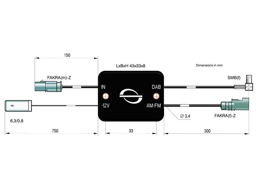 Antennesplitter Universal. Fakra -> Fakra/SMB