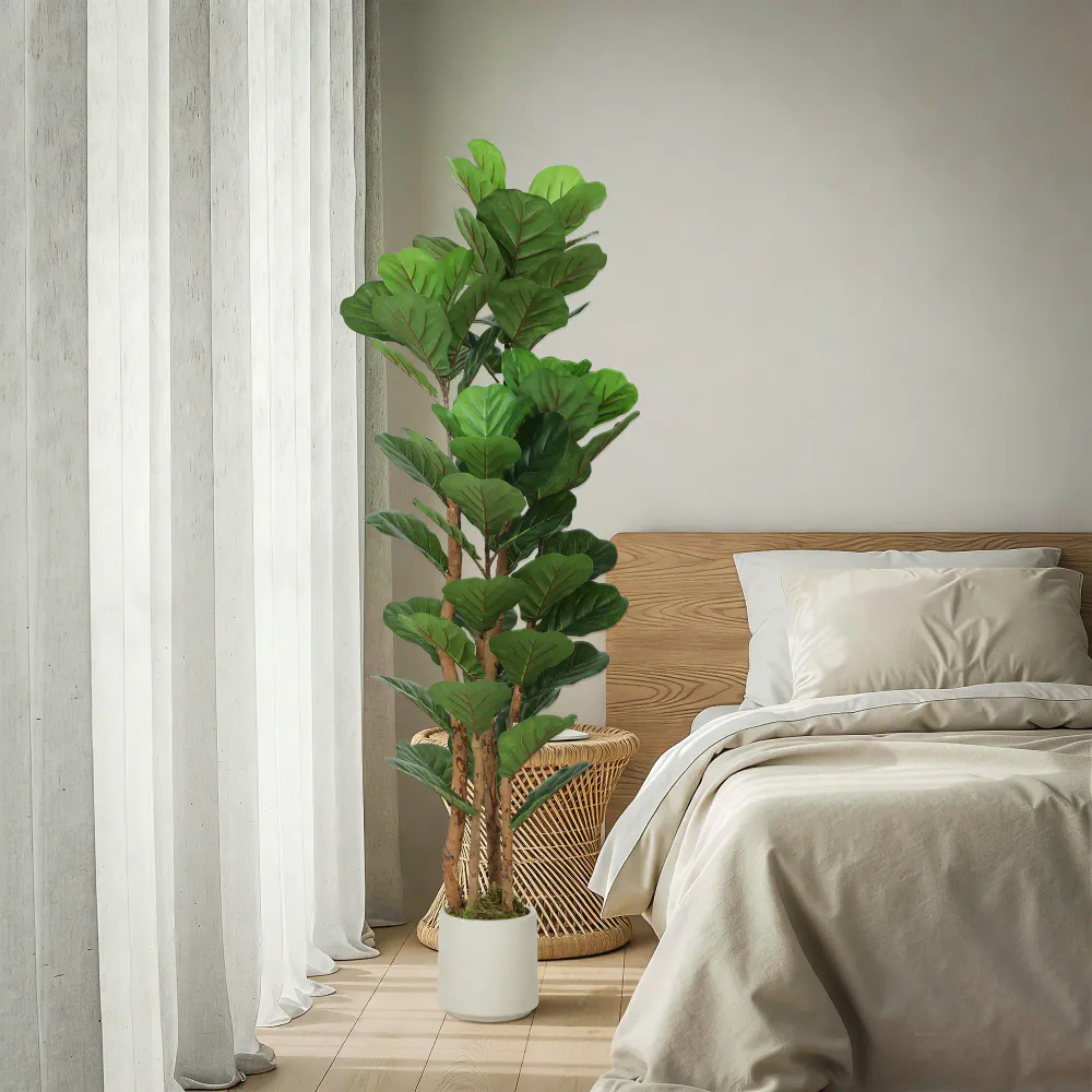 Kunstig fiolinfiken i hvit potte - 150 cm