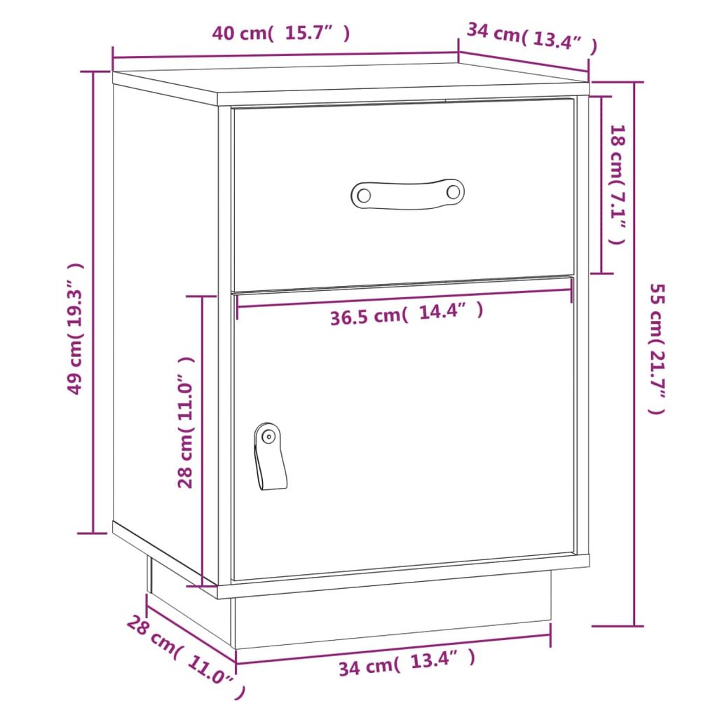 Nattbord 40x34x55 cm heltre furu - hvit