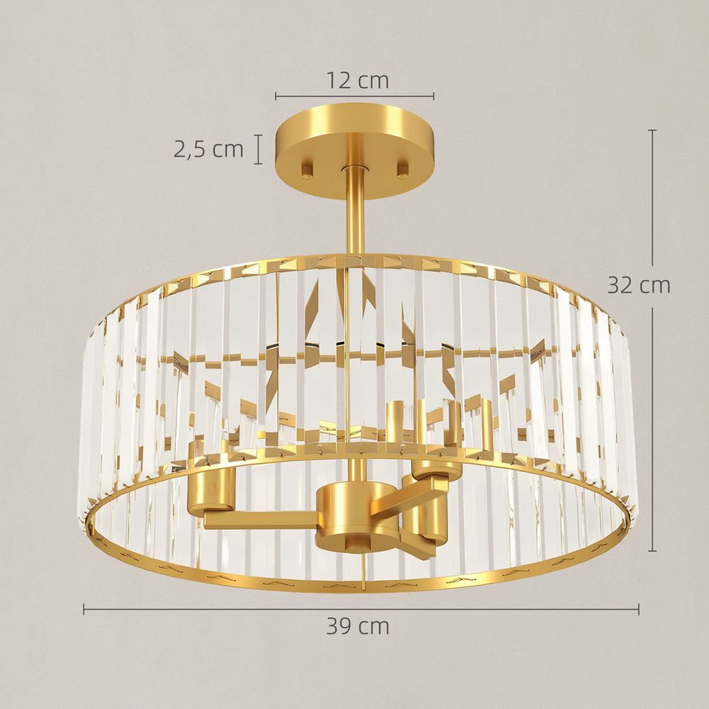 Taklampe med krystall i gulltone - Ø39 cm