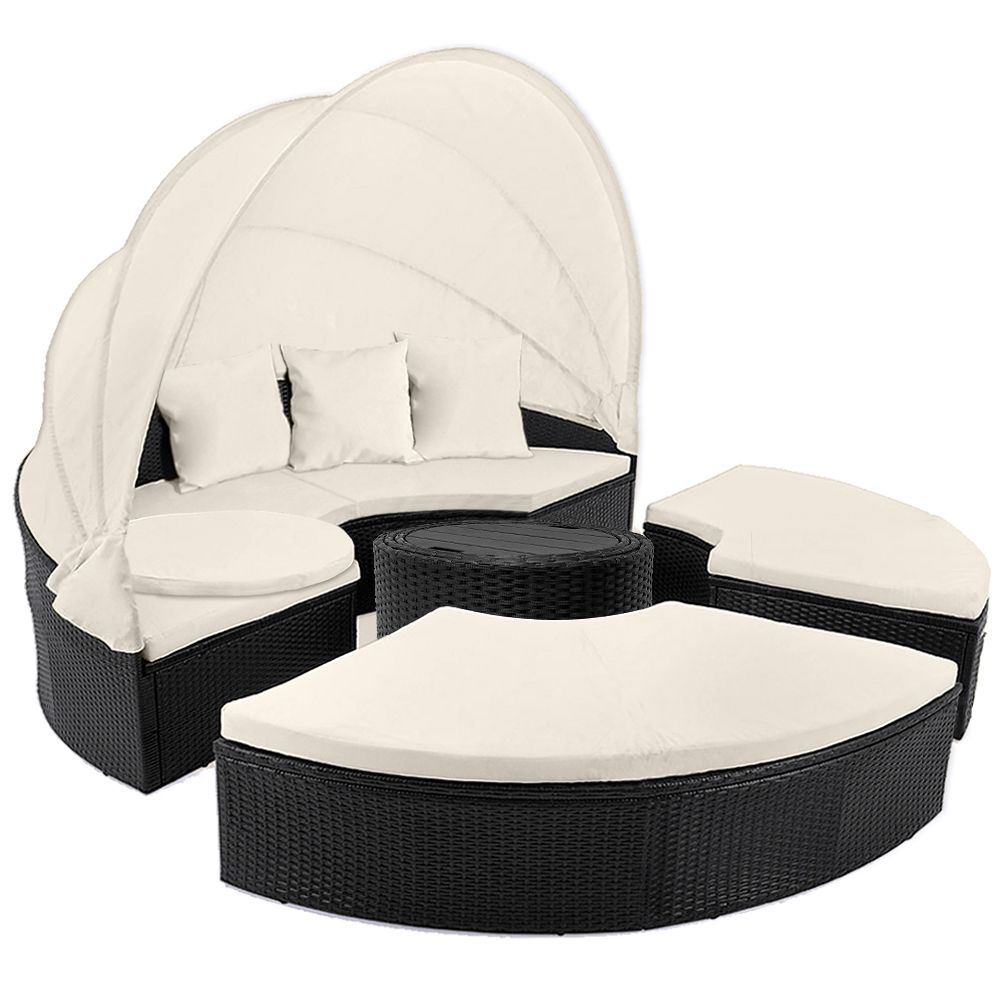 B-VARE - Polyrotting soløy sort og krem med soltak - Ø185cm
