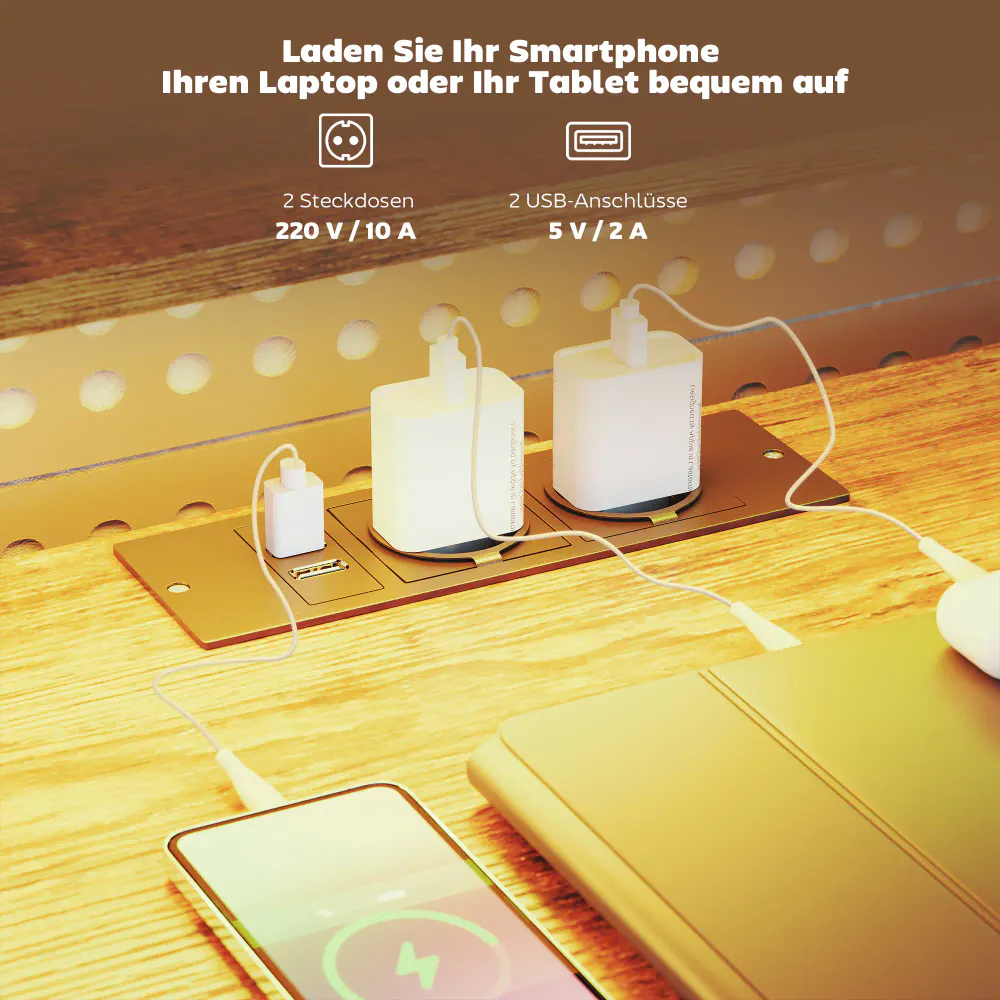 L-formet gamingbord / skrivebord med LED og skuffer