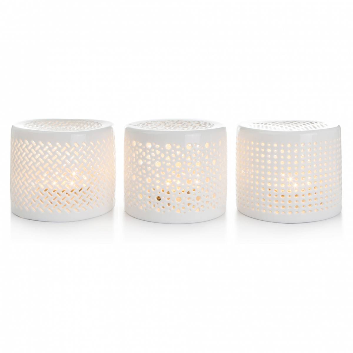 Lyslykt hvit m/LED 3 ass H:10 Ø:12 cm