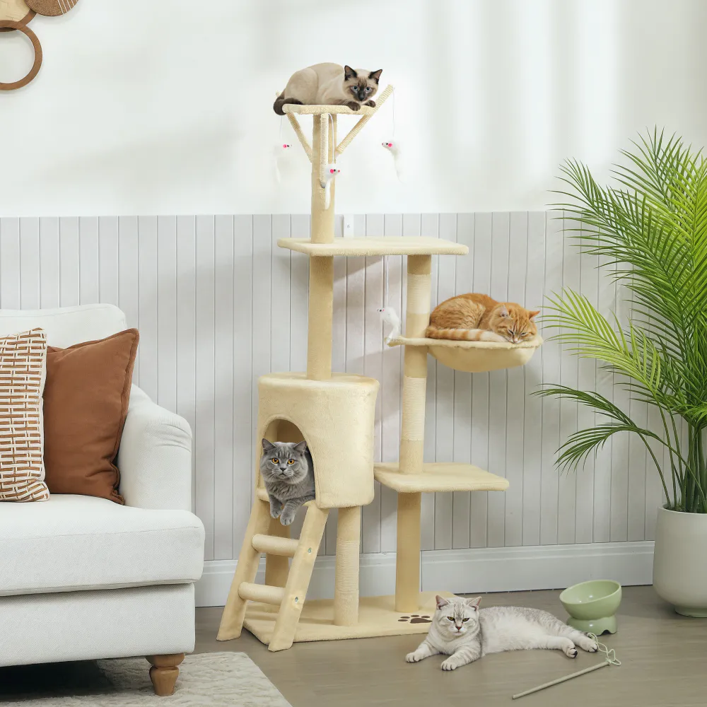 Klorestativ med kattehule 134 cm – beige eller grå