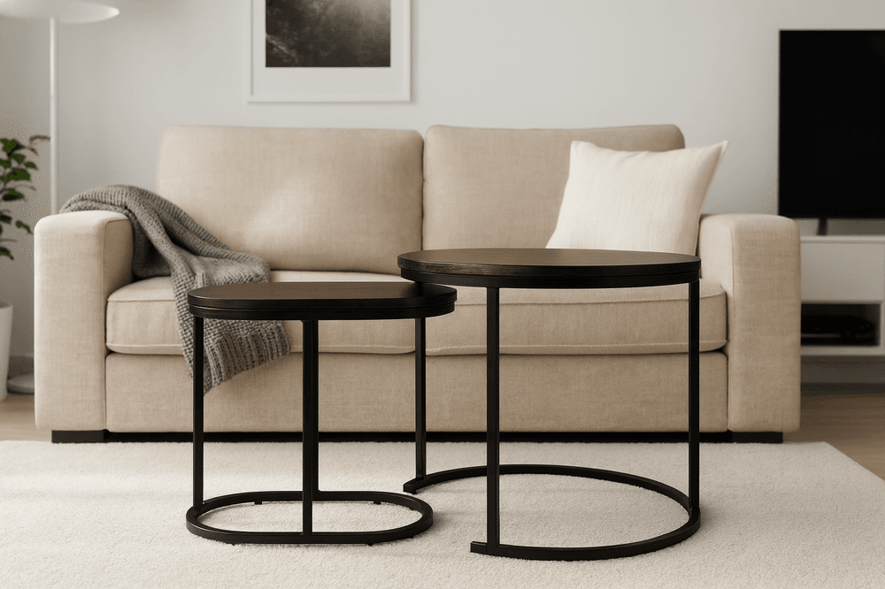 Sofabord sett 2 deler - brun/sort ramme