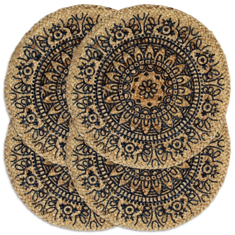 Bordmatter 4 stk mørkeblå 38 cm rund jute