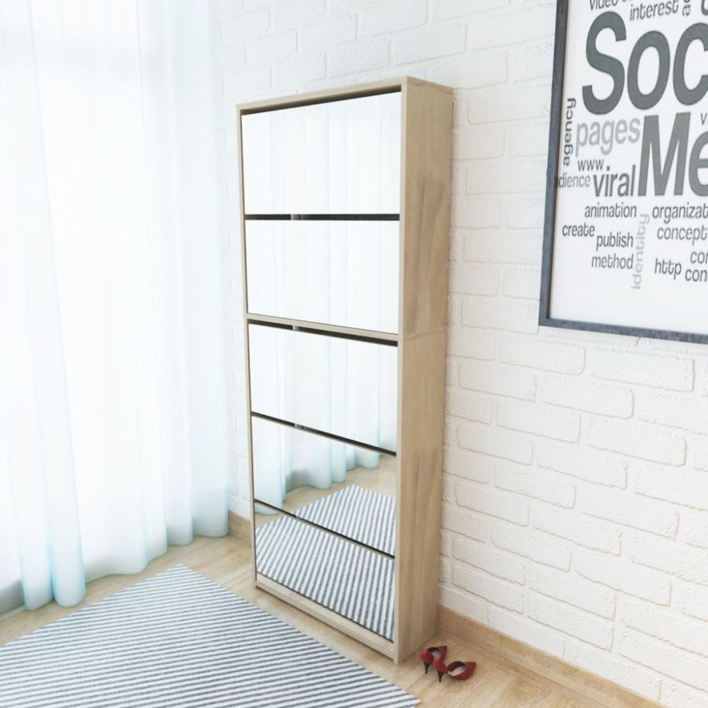 Skoskap 5 hyller speil eik 63x17x169,5 cm