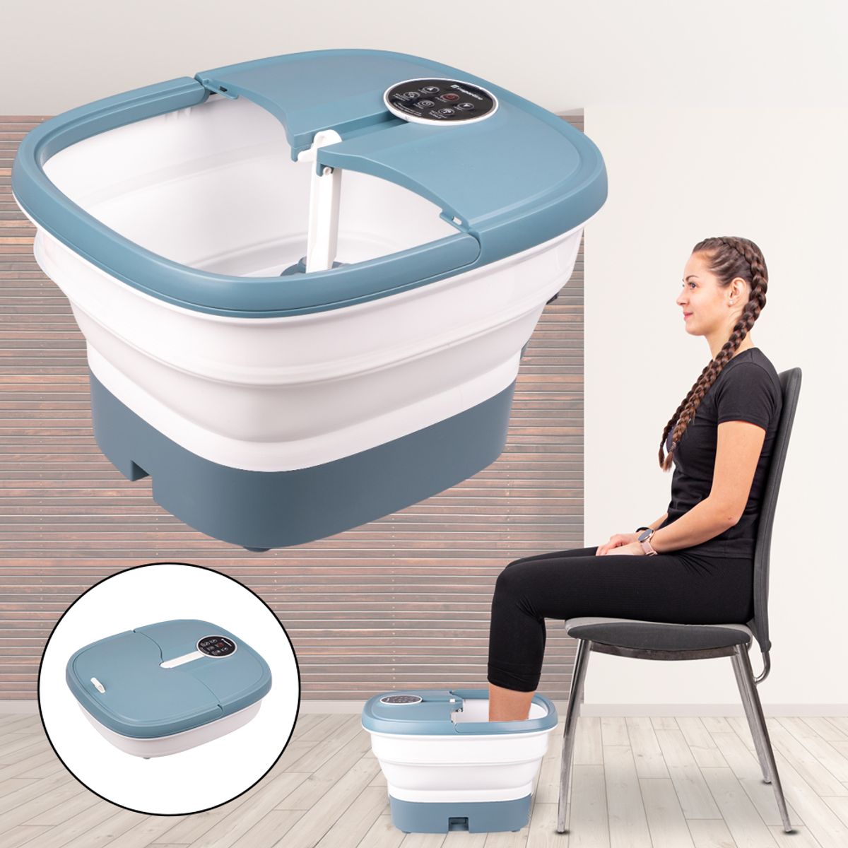 Sammenleggbart fotbad med massasje