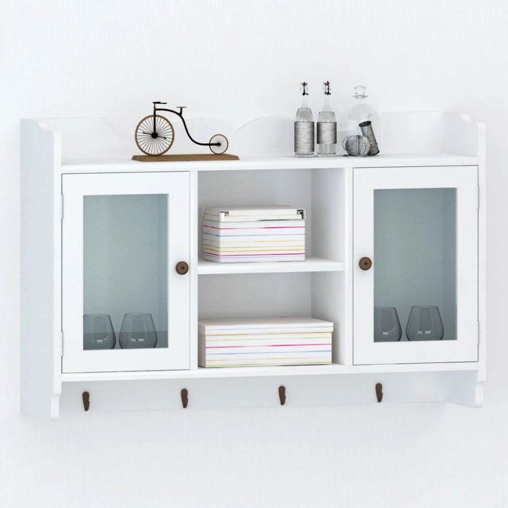Hvit MDF Veggskap Bokhylle/DVD/Glassoppbevaring