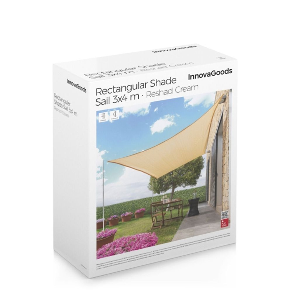 Solseil rektangulært 3 x 4 m - grå/beige