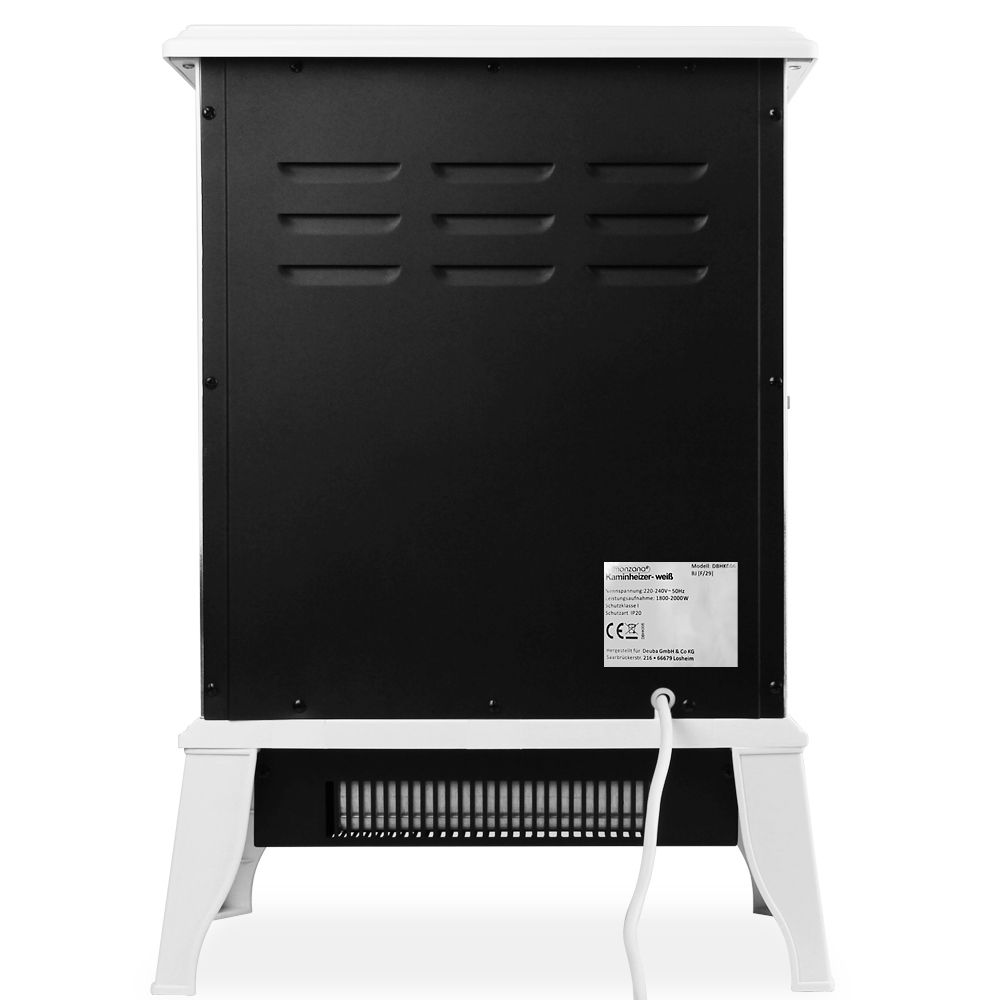 Elektrisk peis 2000W med varme - hvit