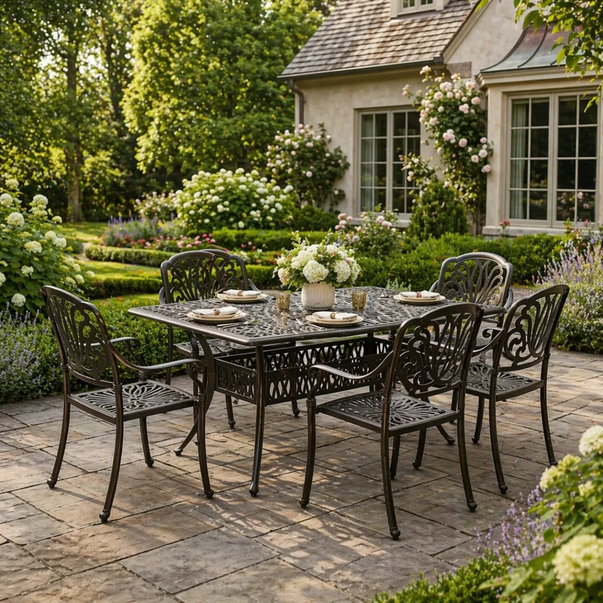 Hagemøbelsett HASTINGS - bord + 6 stoler i antikk bronse