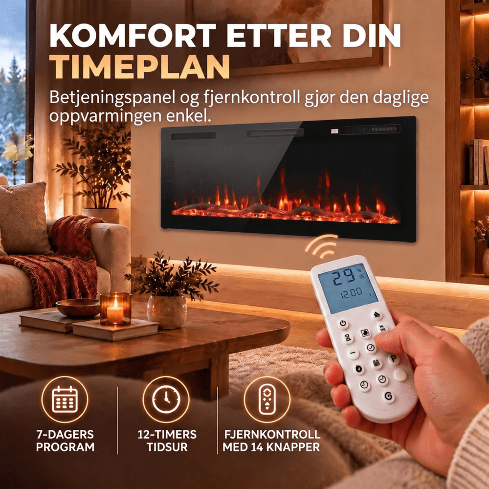 Ultratynn elektrisk peis for innfelt og veggmontert installasjon 900w og 1800W 127cm