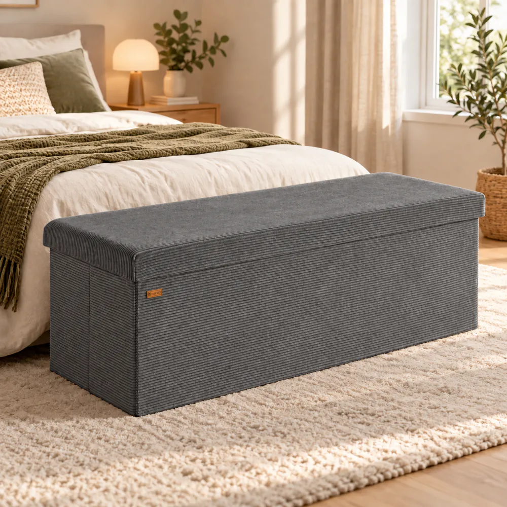Oppbevaringsbenk kordfløyel 114x38x38 cm - antrasitt