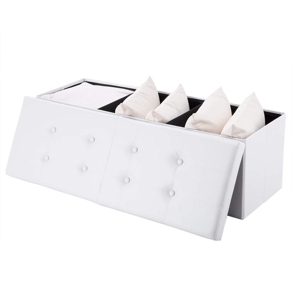 Benk 115x38x38cm med hengslet lokk - hvit