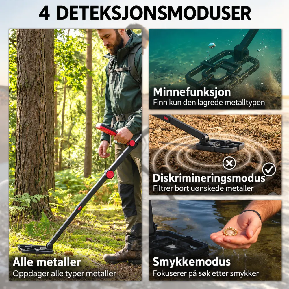 Sammenleggbar metalldetektor med LCD og IP68
