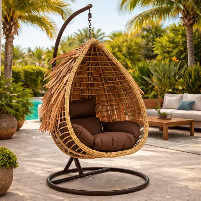 Hovedbilde Hengestol Miami - jute med brun pute og ramme