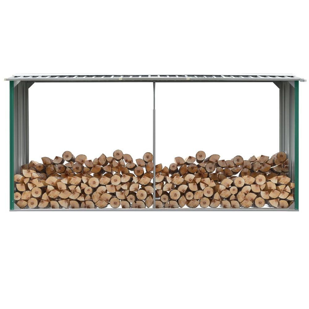 Vedskjul galvanisert stål 330x92x153 cm grønn