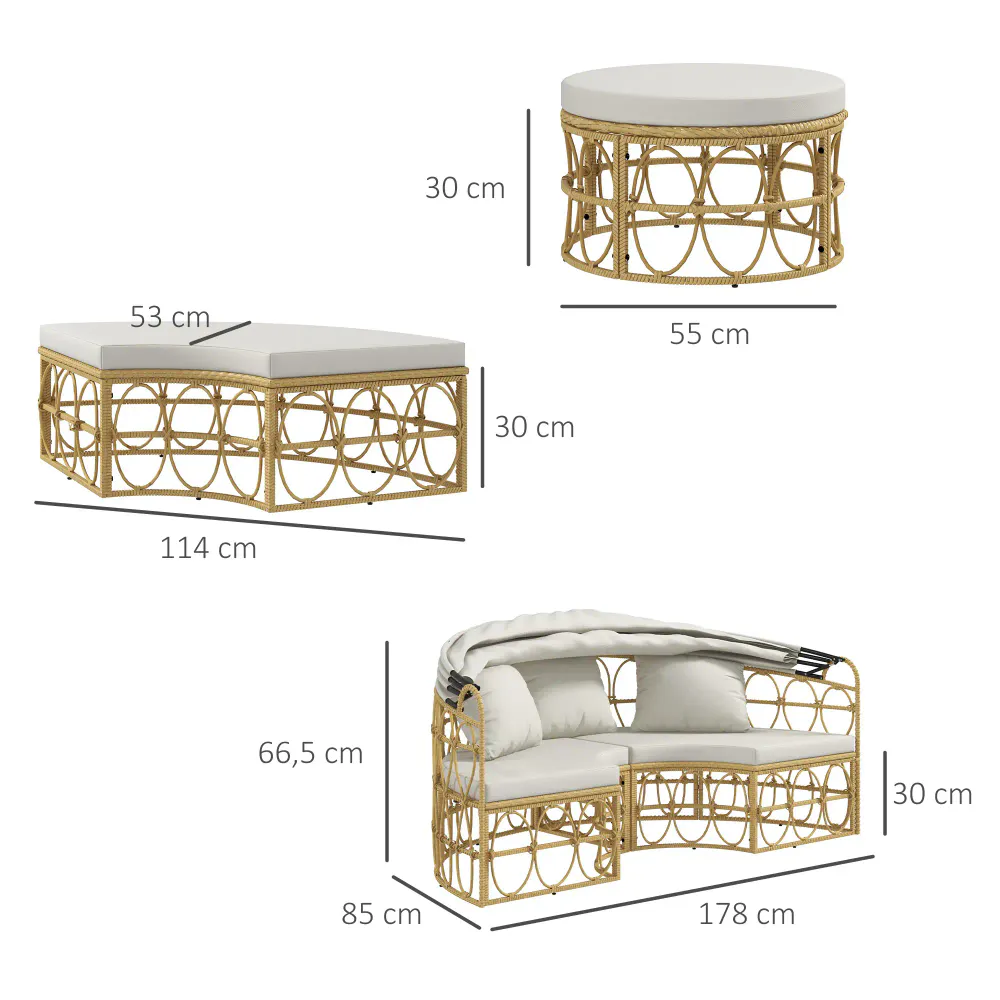 Soløy med soltak og 4 deler – beige kunstrotting