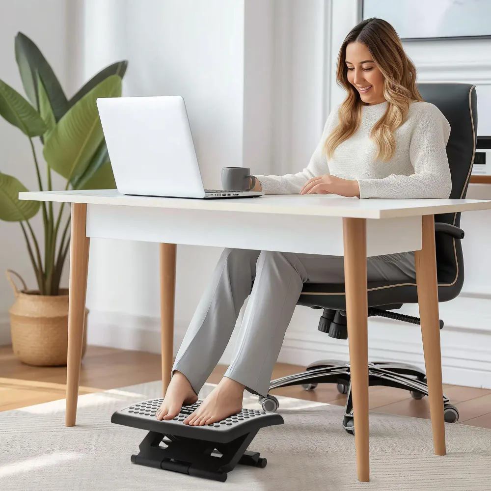 Ergonomisk fotstøtte med massasjeruller - justerbar
