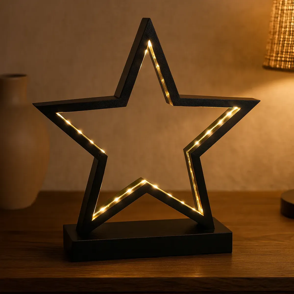 LED lys stjerne - sort 25x26cm