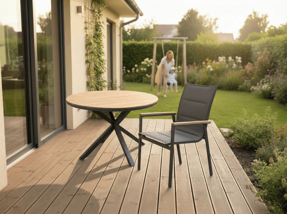 Rundt hagebord i aluminium med polywoodplate 111,5 × 73 cm, mørk grå