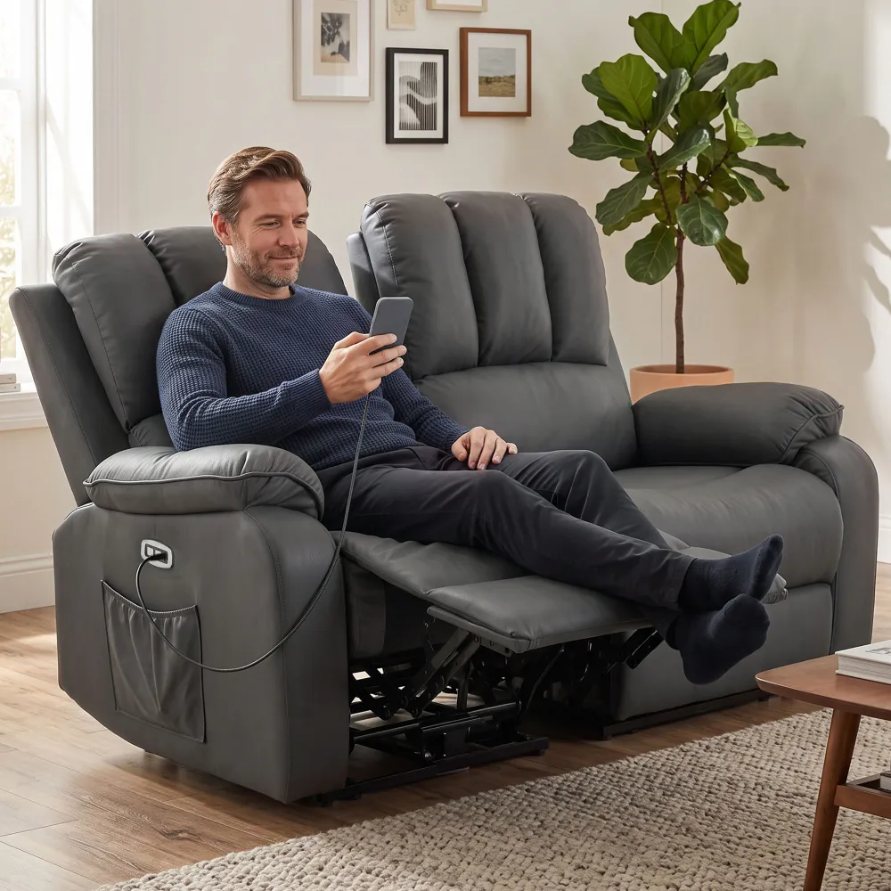 Dobbel recliner sofa med massasje og varmefunksjon