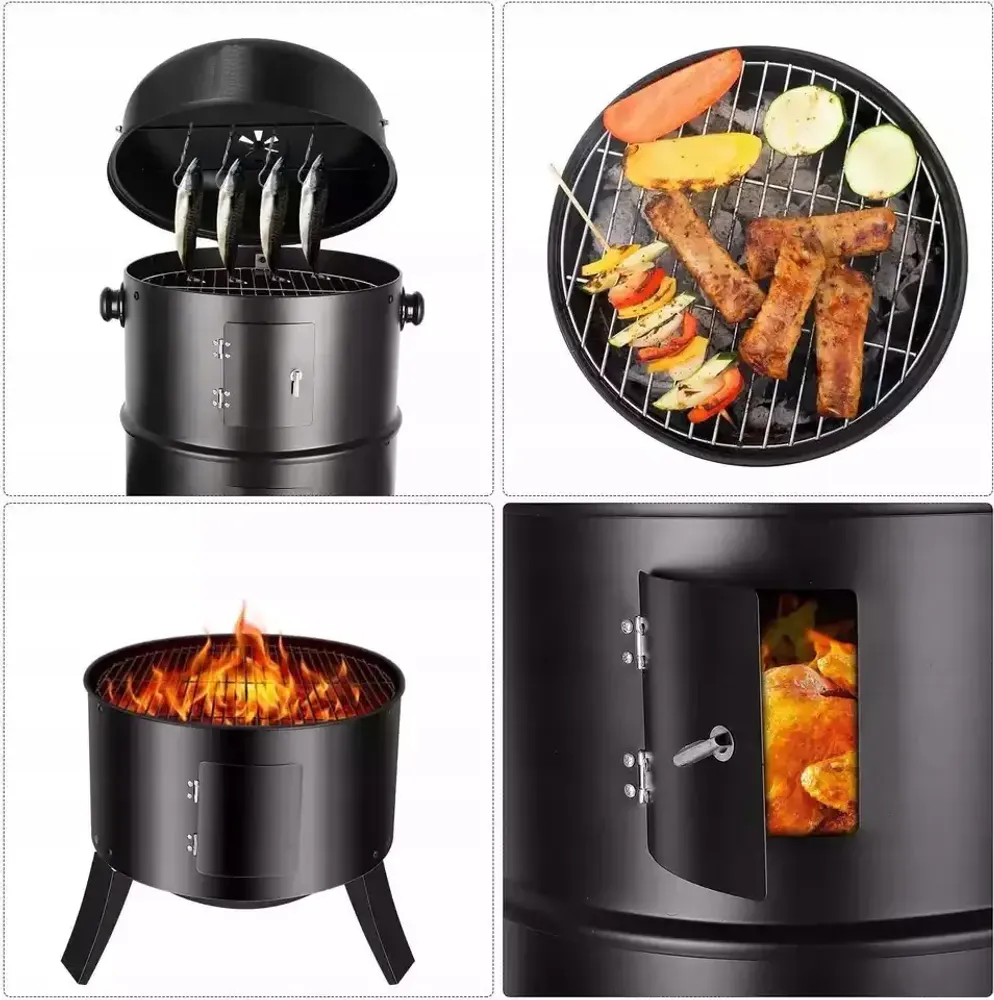 Multifunksjonell 3-i-1 kullgrill - smoker og ildsted