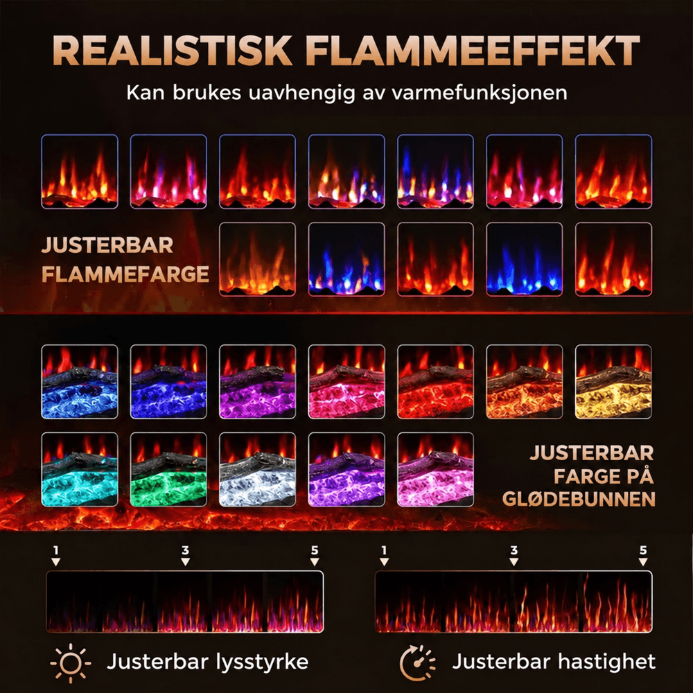 Ultratynn elektrisk peis for innfelt og veggmontert installasjon 900w og 1800W 127cm