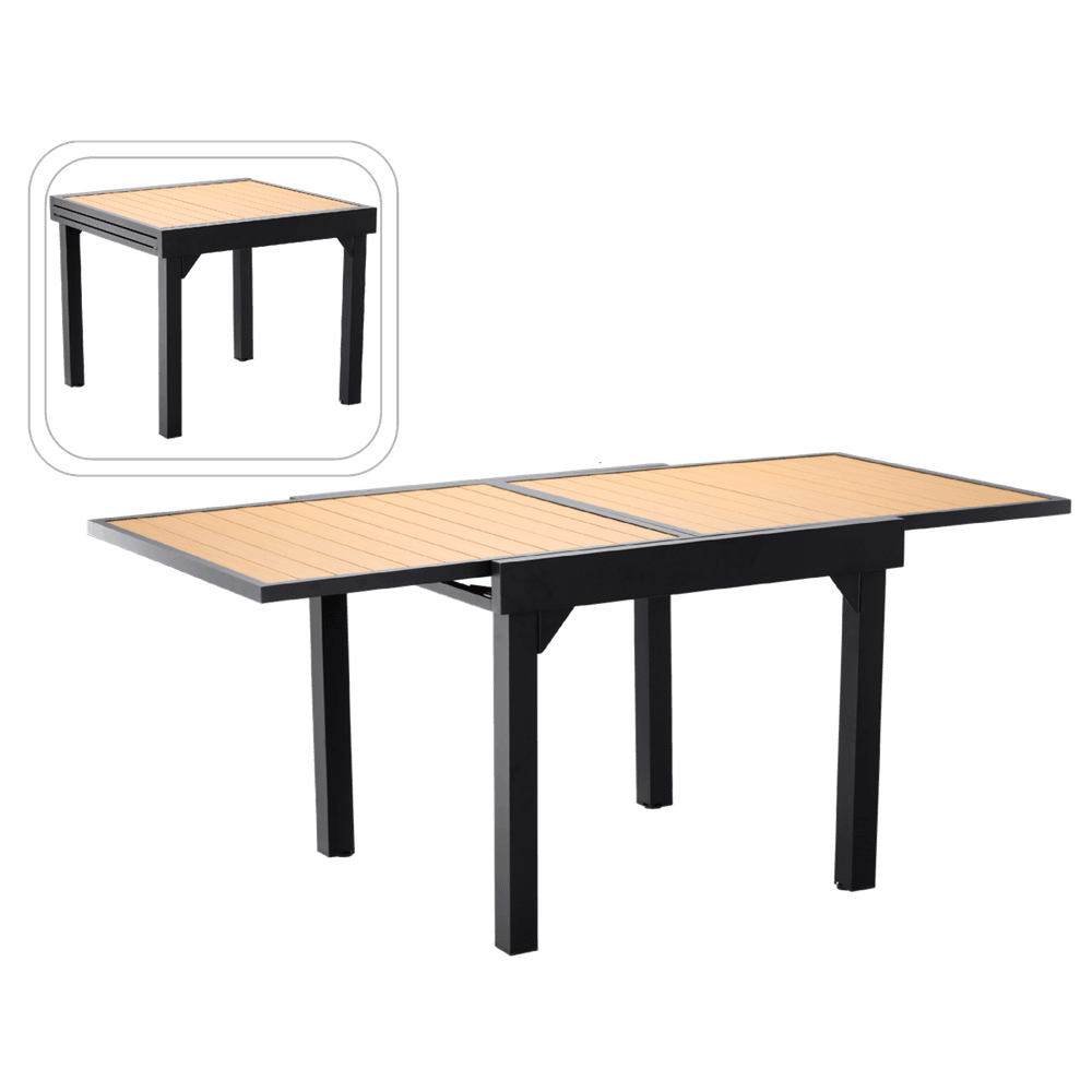 Uttrekkbart aluminium hagebord ALEX 90/180 × 90 × 75,5 cm, trelook