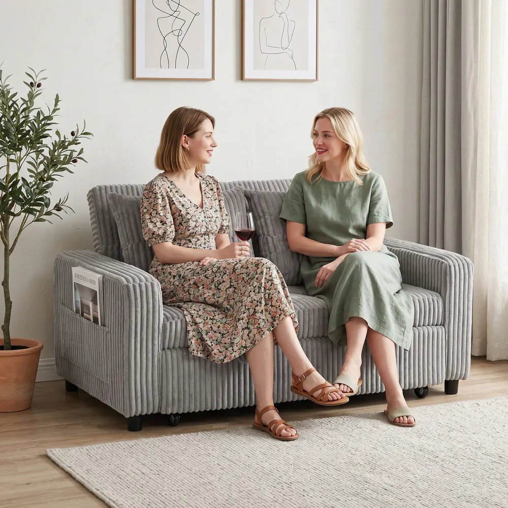 2-seters sovesofa i kordfløyel med uttrekk - fargevalg