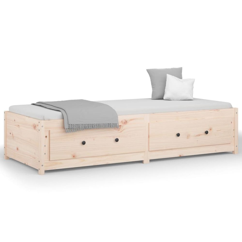 Seng med skuffer heltre furu 75x190 cm - natur