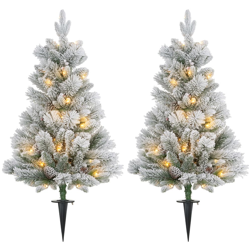 Juletre med LED-lys og snødryss - 2 stk, 107 cm