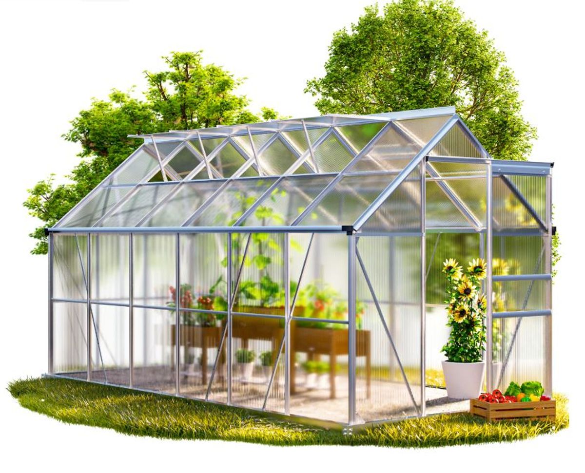 Drivhus 380x190 cm 7,22m2 med fundament og 4 vinduer