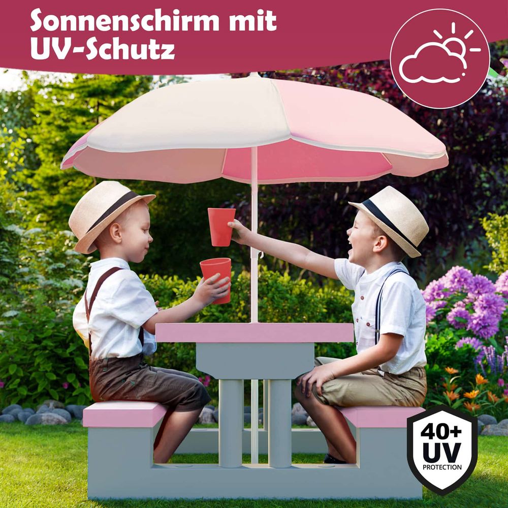 Piknikkbord barn med parasoll - rosa