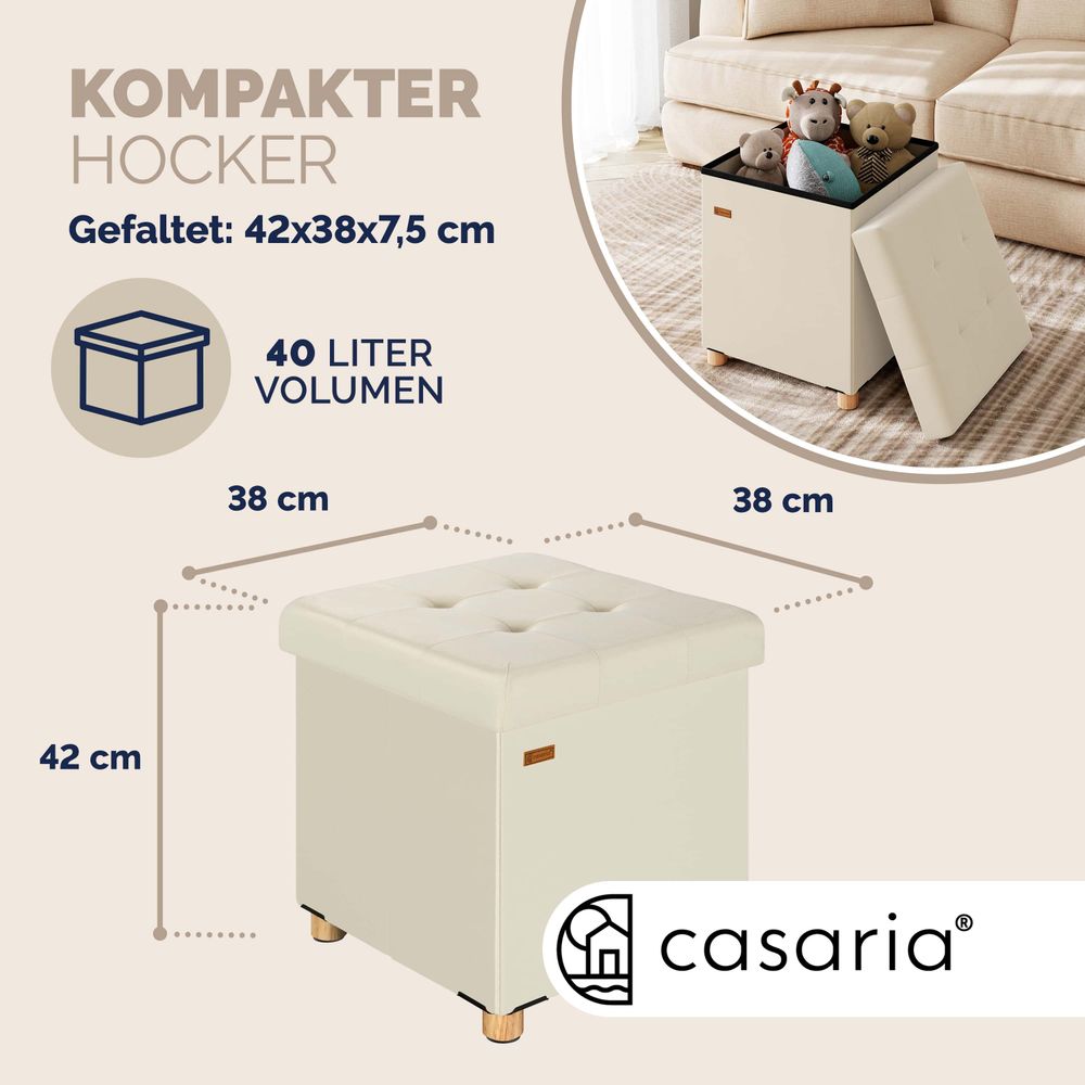 Sittepuff i beige fløyel – 42 x 38 x 38 cm
