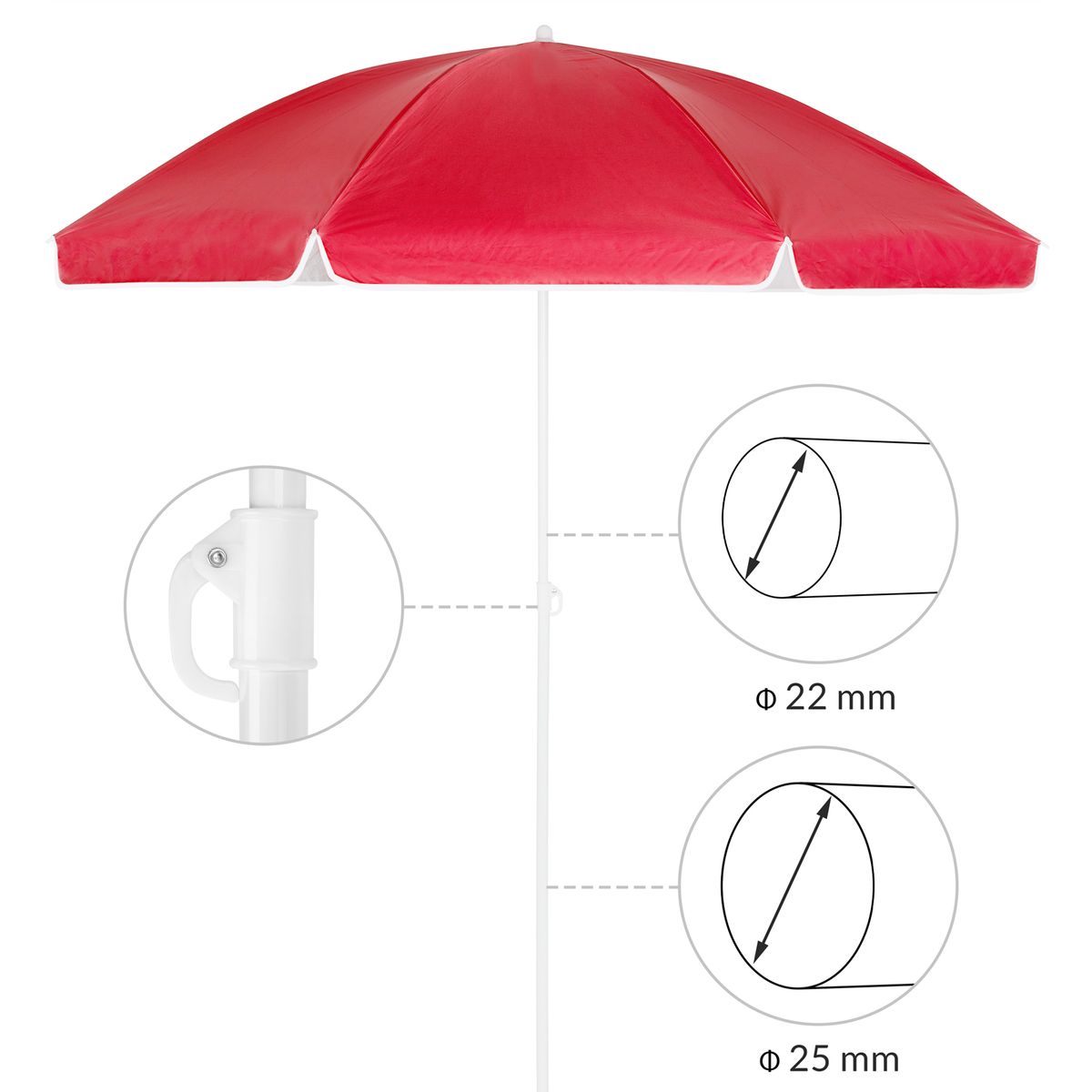 Strandparasoll KYPROS 180cm med vippefunksjon - rød
