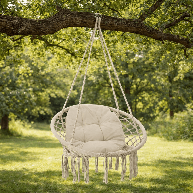 Hovedbilde Hengestol storkeredet beige med pute