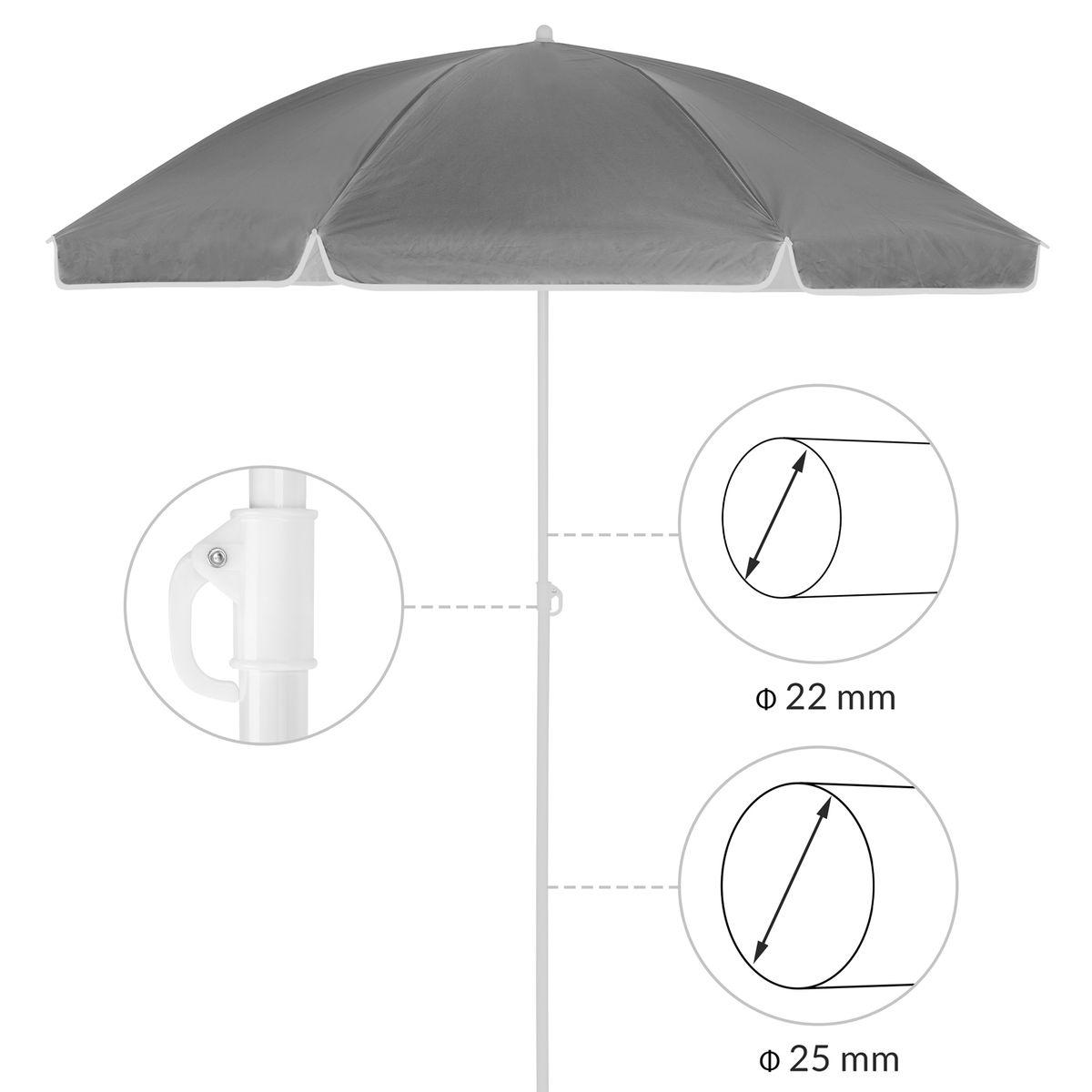 Strandparasoll KYPROS 180cm med vippefunksjon - antrasitt