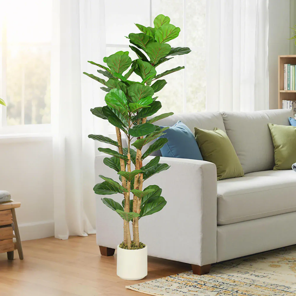 Kunstig fiolinfiken i hvit potte - 150 cm