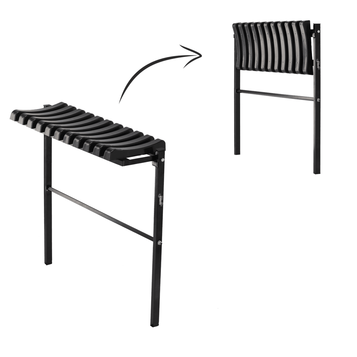 Sammenleggbar sittebenk i sort stål - 68 cm