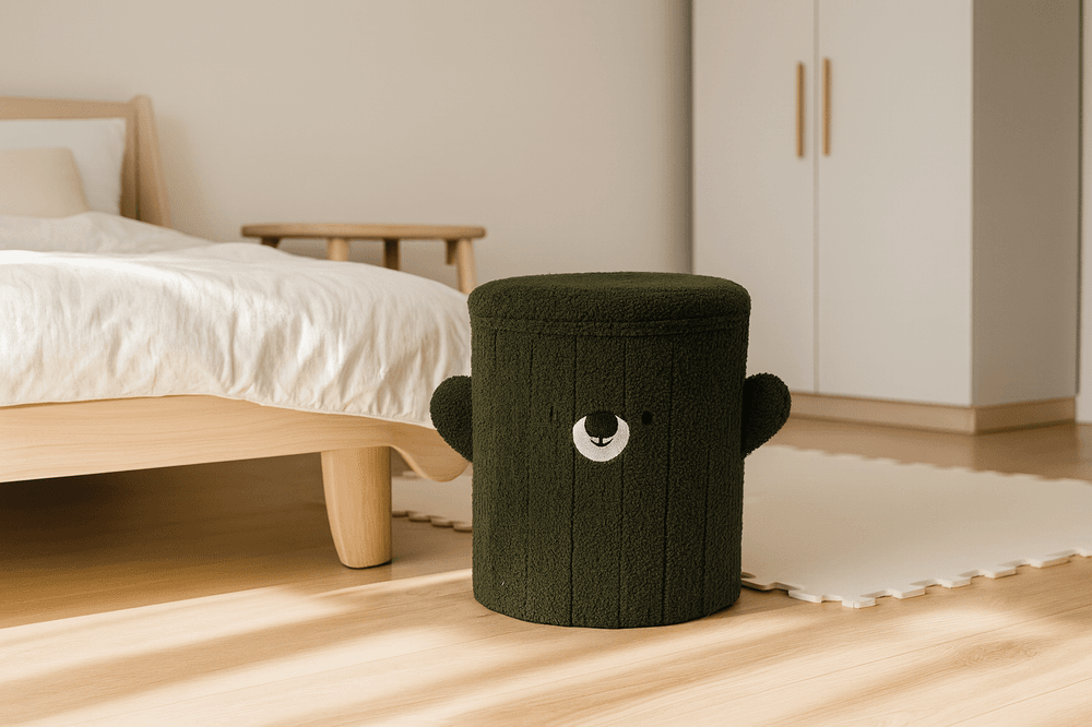 Barnepuff med oppbevaring grønn «Bamse» - 28x28x34 cm
