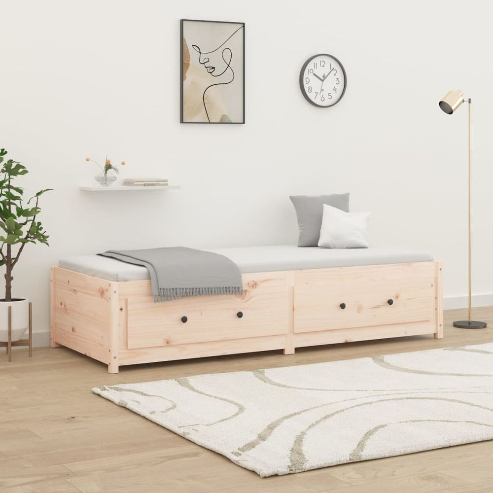 Seng med skuffer heltre furu 75x190 cm - natur