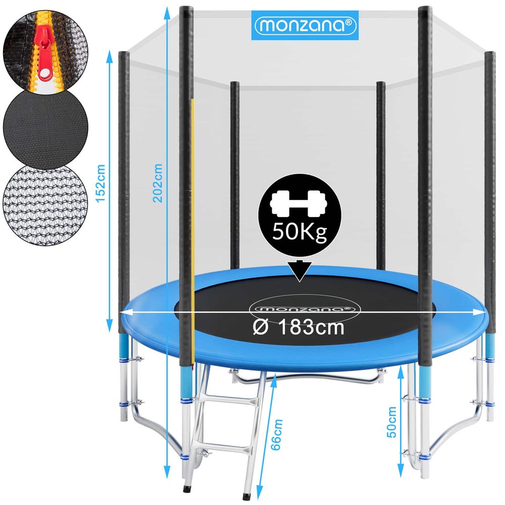 Trampoline Ø183 cm inkludert sikkerhetsnett